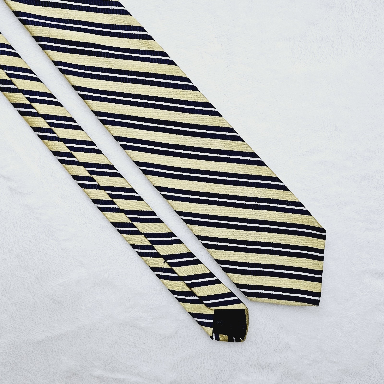 Brooks Brothers 346 Pure Silk Necktie Yellow Blue Stripe Made In Usa Woven